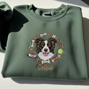 Border Collie Dog with Name Embroidered Shirt